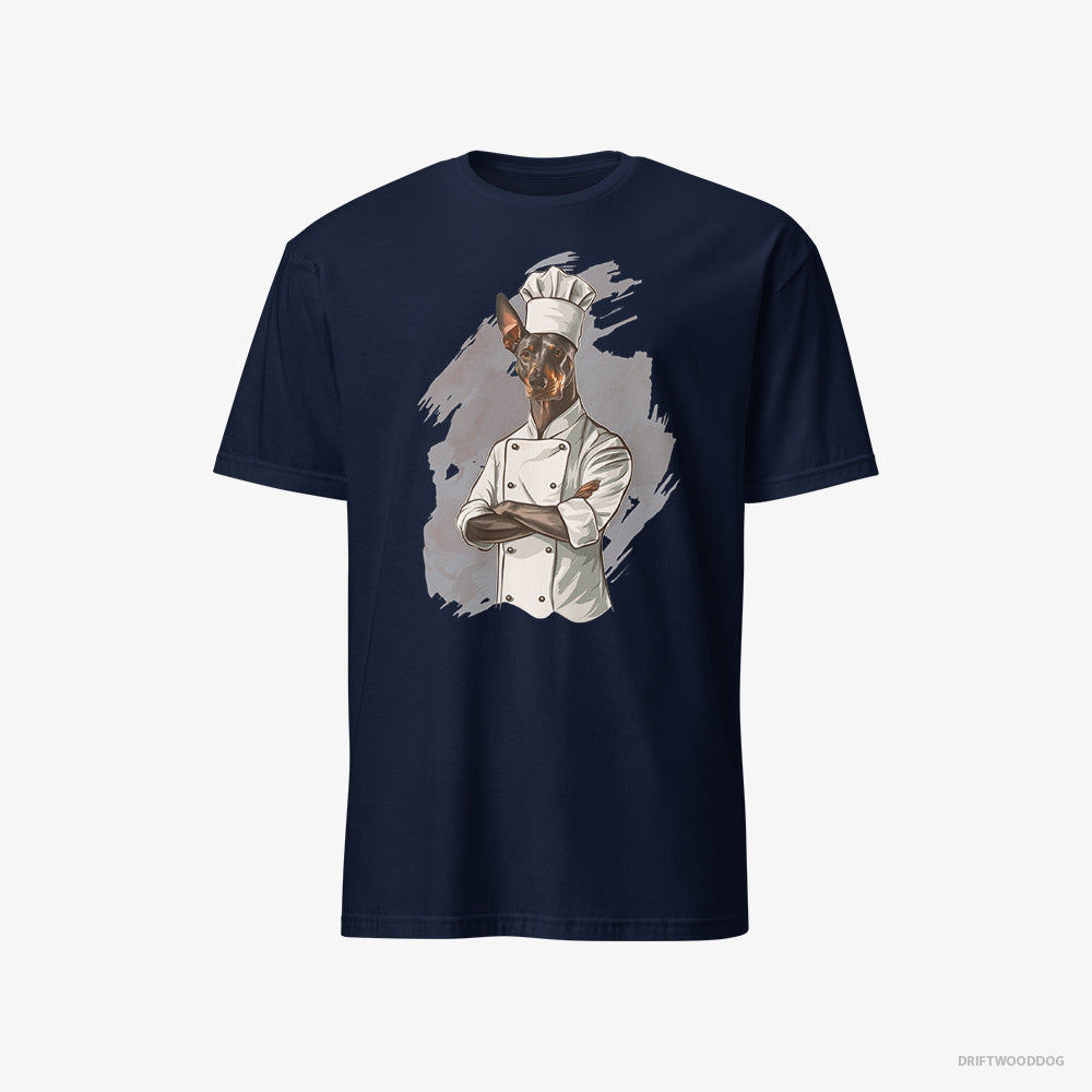 Dobermann T-Shirt – Men Navy T-Shirt Classic – Dressed as a Chef (on White Background)