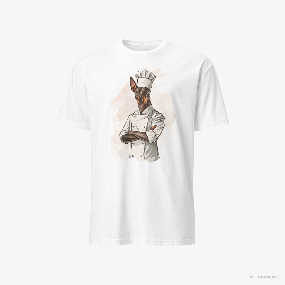 Dobermann T-Shirt – Men White T-Shirt Classic – Dressed as a Chef (on White Background)