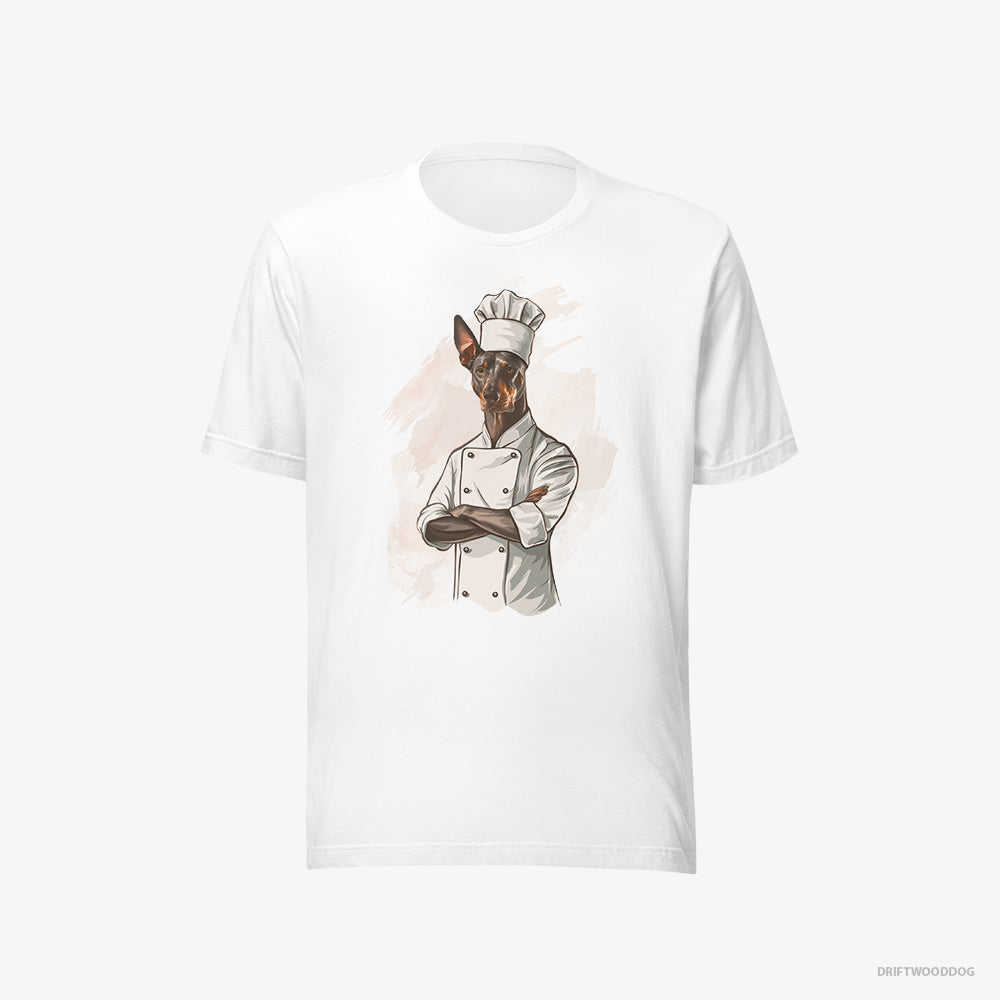 Dobermann T-Shirt – Men White T-Shirt Eco-Friendly – Dressed as a Chef (on White Background)