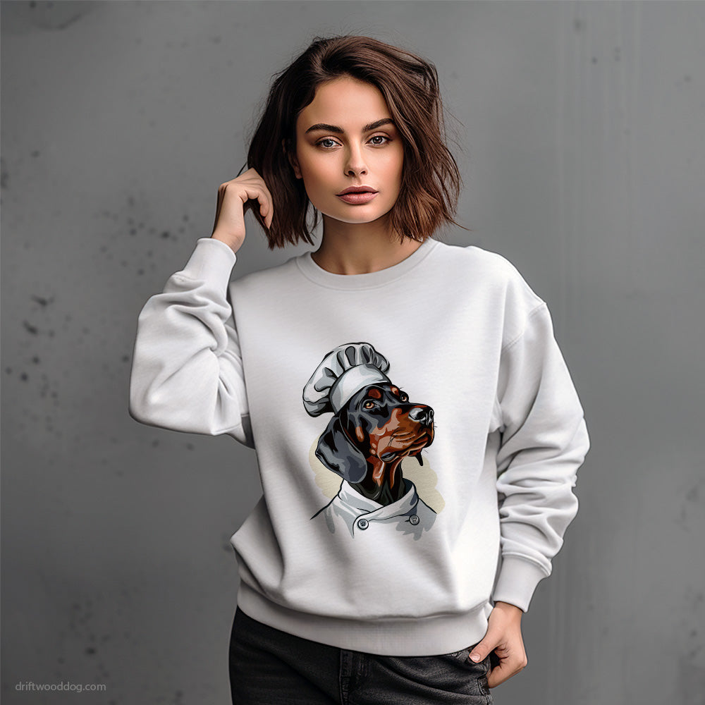 Dobermann Attired Like a Cook Sweatshirt – Dog-Themed Gifts for Dog Lovers