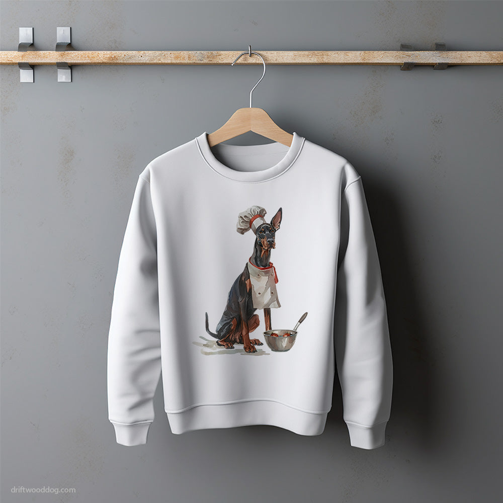 Funny Dobermann Ready for Some Cooking Sweatshirt – Unisex Sweatshirt for Dog Lovers