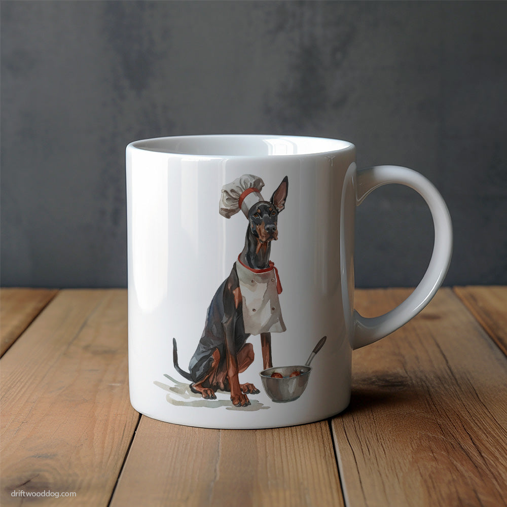 Funny Dobermann Ready for Some Cooking Mug – Unique Dog Cups | Dog-Themed Mugs