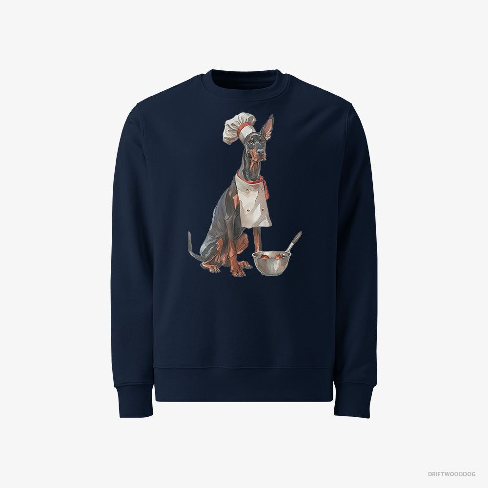 Dobermann Sweatshirt – Men Navy Sweatshirt Classic – Ready for Some Cooking (on White Background)