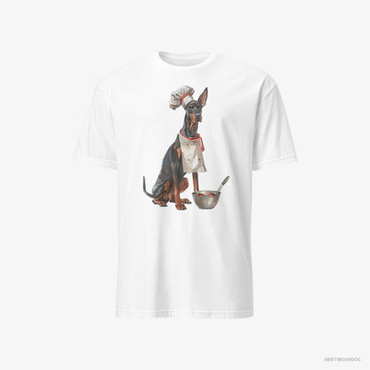 Dobermann T-Shirt – Men White T-Shirt Classic – Ready for Some Cooking (on White Background)