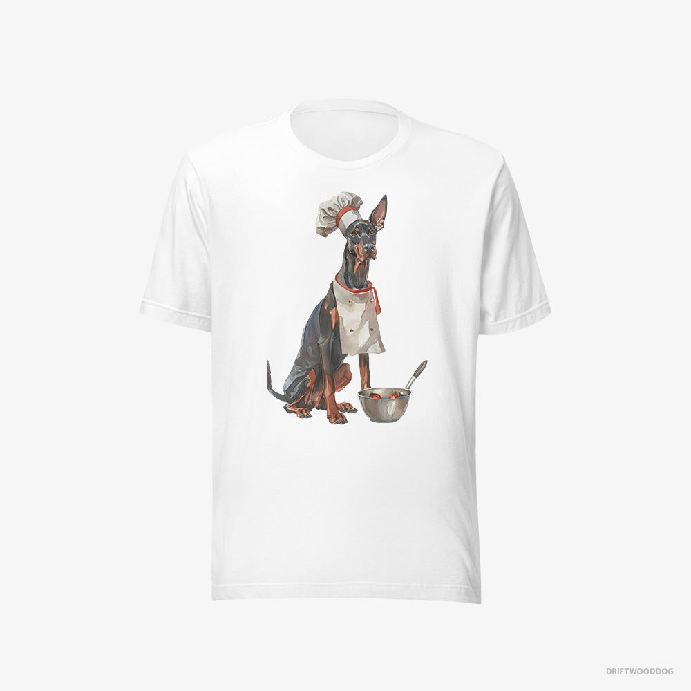 Dobermann T-Shirt – Women White T-Shirt Eco-Friendly – Ready for Some Cooking (on White Background)