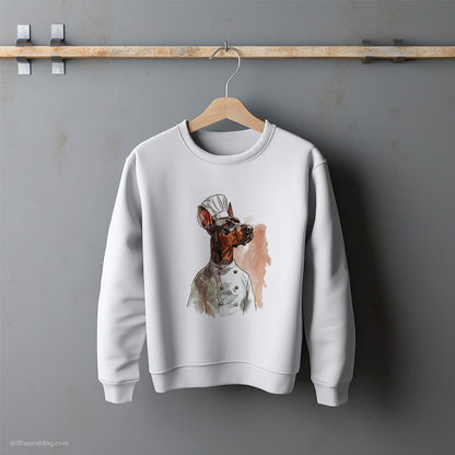 Dressed as a Chef Dobermann Dreaming about Cooking Sweatshirt – Unisex Sweatshirt for Dog Lovers