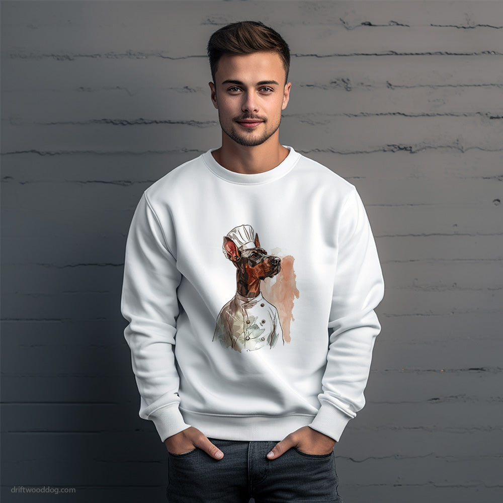 Dressed as a Chef Dobermann Dreaming about Cooking Sweatshirt – Unique Dog Sweatshirt for Men