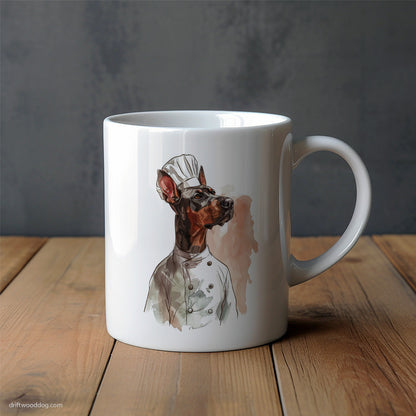 Dressed as a Chef Dobermann Dreaming about Cooking Mug – Unique Dog Cups | Dog-Themed Mugs