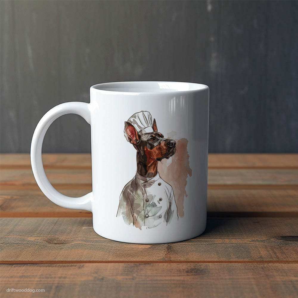 Dressed as a Chef Dobermann Dreaming about Cooking Mug – Cute Dog-Themed Mugs | Perfect Gifts for Dog Lovers