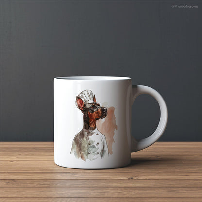 Dressed as a Chef Dobermann Dreaming about Cooking Mug – Custom Dog Mugs | Personalized Pet Mugs