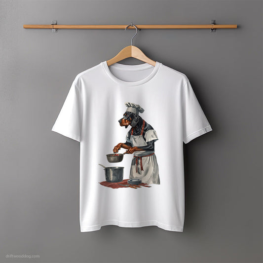 Adorable Dobermann Cooking Strawberry Jam in the Kitchen T-Shirt – Unisex Tee for Dog Lovers