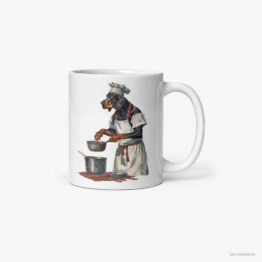 Adorable Dobermann Cooking Strawberry Jam in the Kitchen – Mug White – Classic