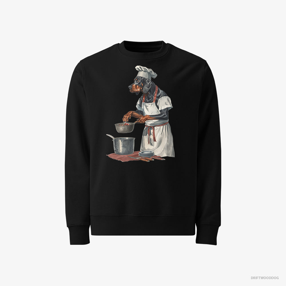 Dobermann Sweatshirt – Men Black Sweatshirt Classic – Cooking Strawberry Jam in the Kitchen (on White Background)