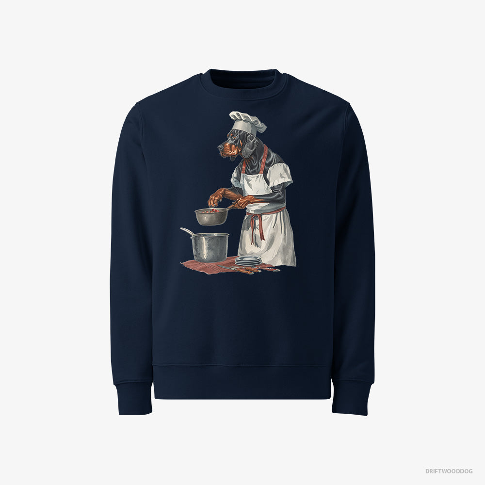 Dobermann Sweatshirt – Men Navy Sweatshirt Classic – Cooking Strawberry Jam in the Kitchen (on White Background)