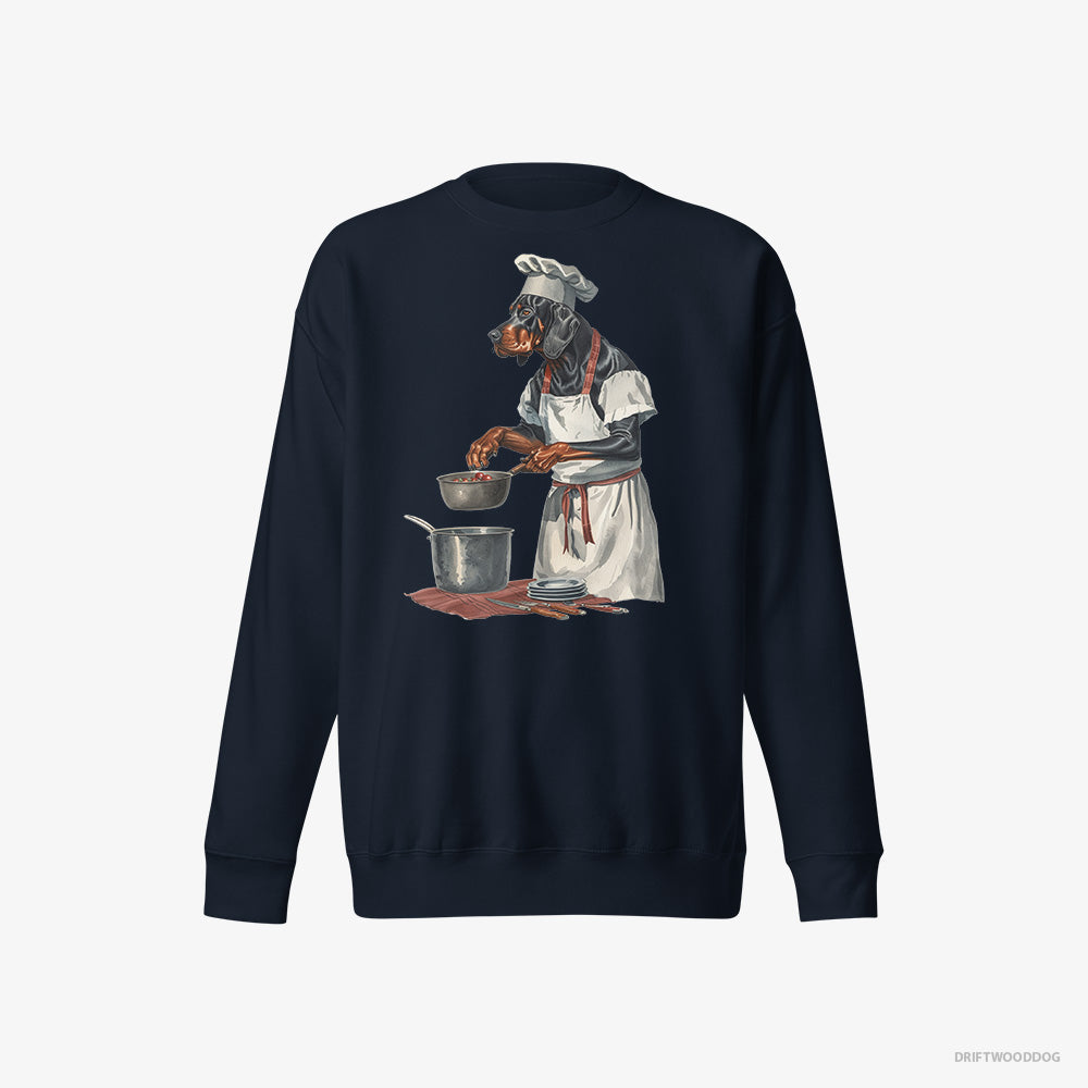 Adorable Dobermann Cooking Strawberry Jam in the Kitchen – Men's Sweatshirt Navy Eco – Eco-Friendly