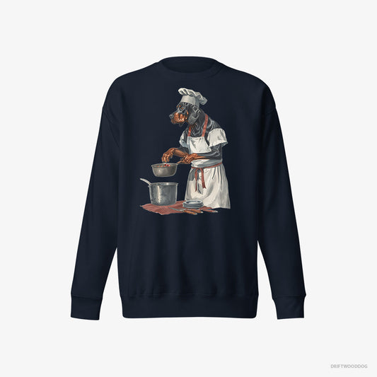 Adorable Dobermann Cooking Strawberry Jam in the Kitchen – Men's Sweatshirt Navy Eco – Eco-Friendly