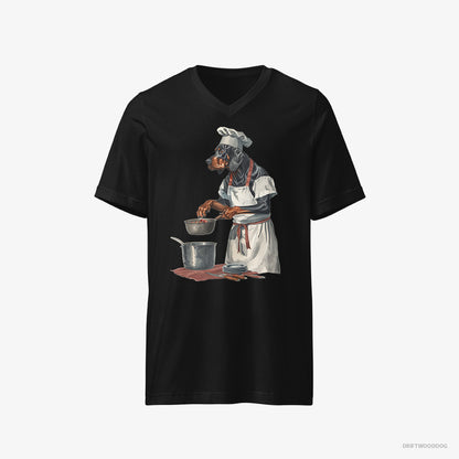 Dobermann Cooking Strawberry Jam in the Kitchen Black T-Shirt