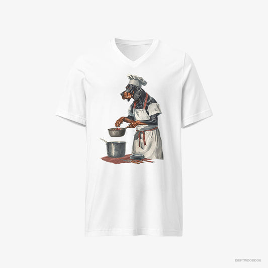 Adorable Dobermann Cooking Strawberry Jam in the Kitchen – Men's T-Shirt White V-Neck – V-Neck