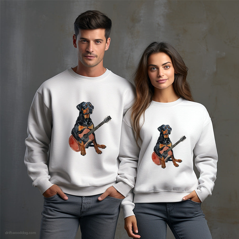 Dobermann Sitting with a Guitar Sweatshirt – Unisex Sweatshirt for Dog Owners