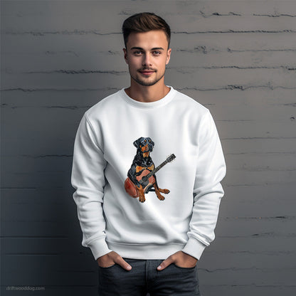 Dobermann Sitting with a Guitar Sweatshirt – Unique Dog Sweatshirt for Men