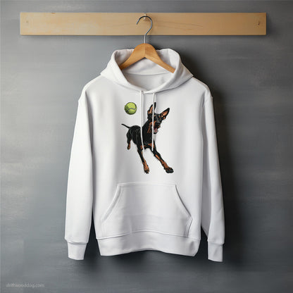 Dobermann Playing with a Tennis Ball Hoodie – Unisex Hoodie for Dog Lovers