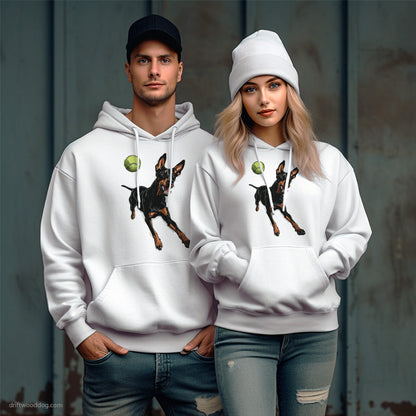 Dobermann Playing with a Tennis Ball Hoodie – Unique Dog Hoodies for Pet Lovers Gift