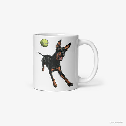 Dobermann Playing with a Tennis Ball White Mug