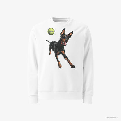 Dobermann Playing with a Tennis Ball White Sweatshirt