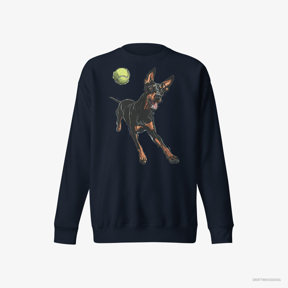 Dobermann Playing with a Tennis Ball – Men's Sweatshirt Navy Eco – Eco-Friendly