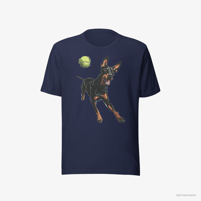 Dobermann Playing with a Tennis Ball Navy T-Shirt