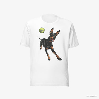 Dobermann Playing with a Tennis Ball White T-Shirt