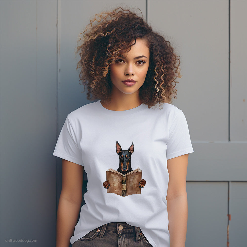 Dobermann Reading a Book T-Shirt – Dog T-Shirt for Women