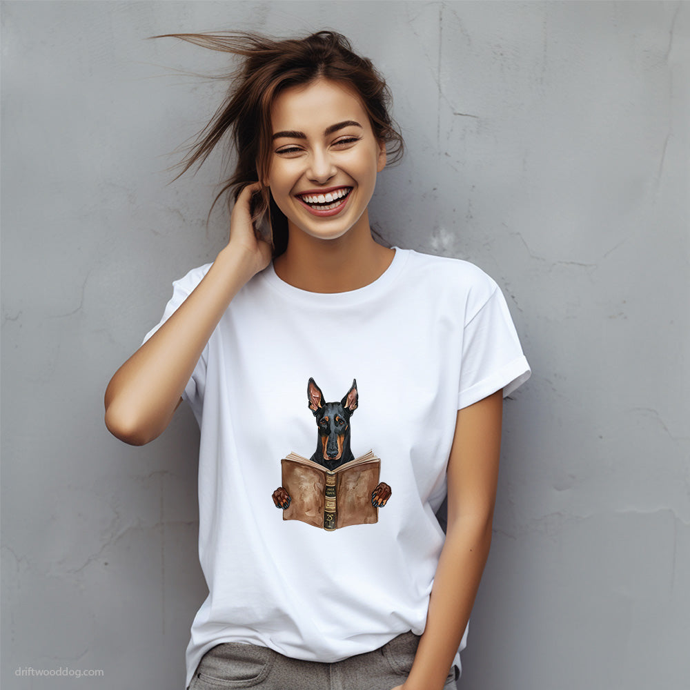 Dobermann Reading a Book T-Shirt – Custom Dog T-Shirts for Women