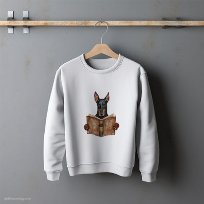 Dobermann Reading a Book Sweatshirt – Unisex Sweatshirt for Dog Lovers