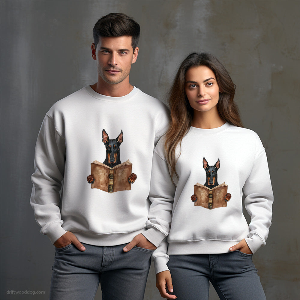 Dobermann Reading a Book Sweatshirt – Unisex Sweatshirt for Dog Owners