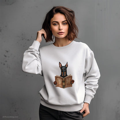 Dobermann Reading a Book Sweatshirt – Dog-Themed Gifts for Dog Lovers