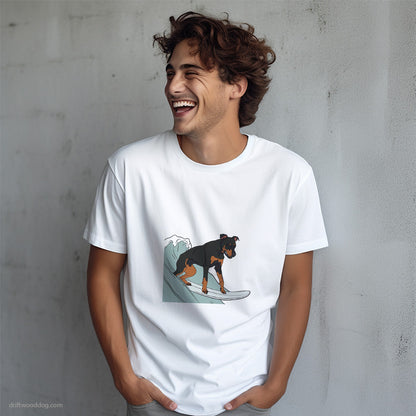 Dobermann Surfing on a Board T-Shirt – Dog T-Shirt for Men