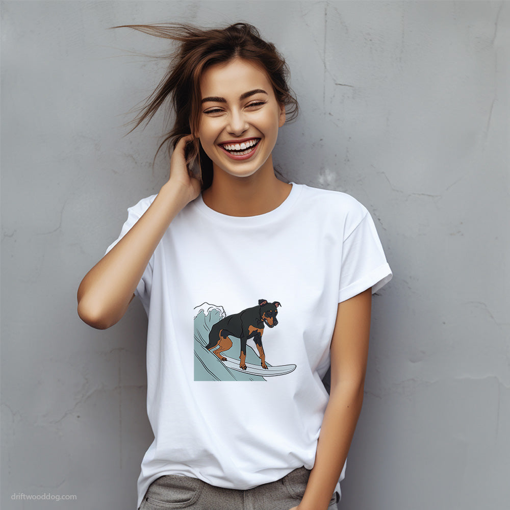 Dobermann Surfing on a Board T-Shirt – Custom Dog T-Shirts for Women