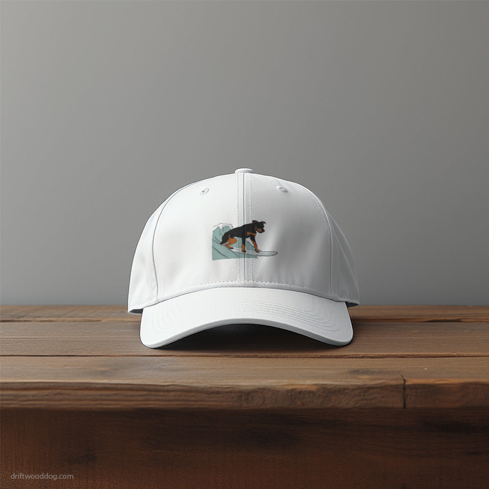 Dobermann Surfing on a Board Hat – Unique Dog-Themed Hats for Dog Lovers