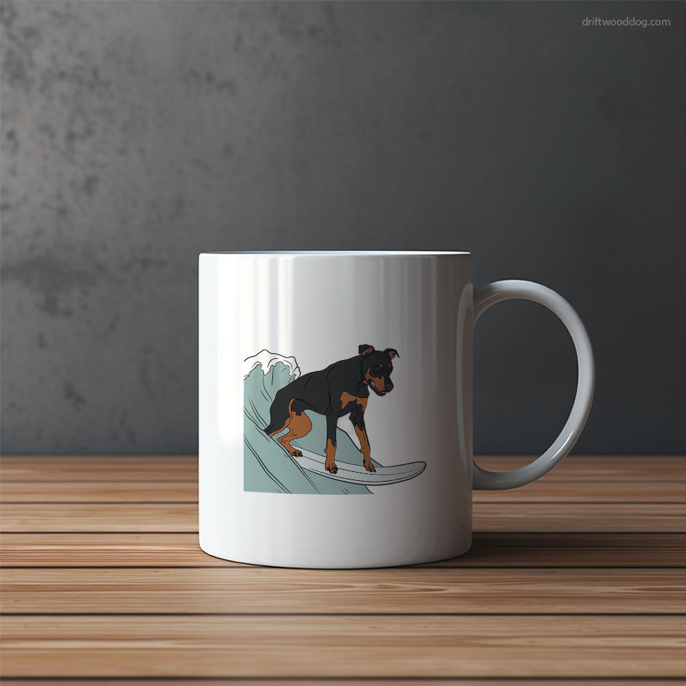 Dobermann Surfing on a Board Mug – Funny Dog Coffee Mugs | Quirky Canine Drinkware