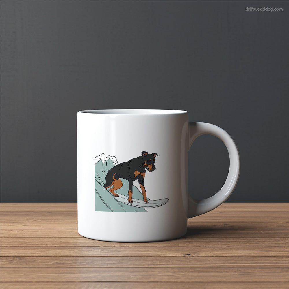 Dobermann Surfing on a Board Mug – Custom Dog Mugs | Personalized Pet Mugs