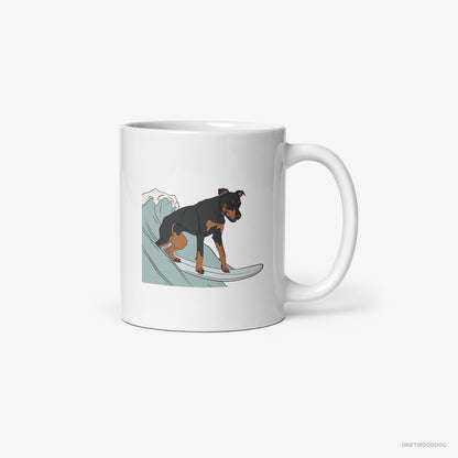 Dobermann Surfing on a Board White Mug