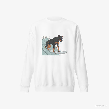 Dobermann Surfing on a Board White Sweatshirt