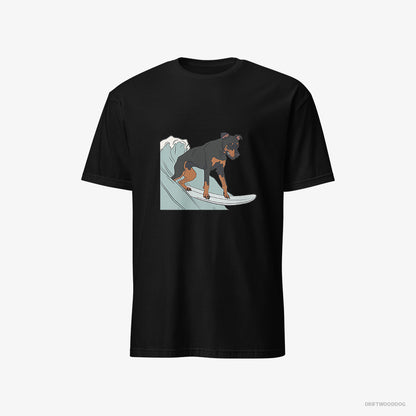 Dobermann Surfing on a Board Black T-Shirt