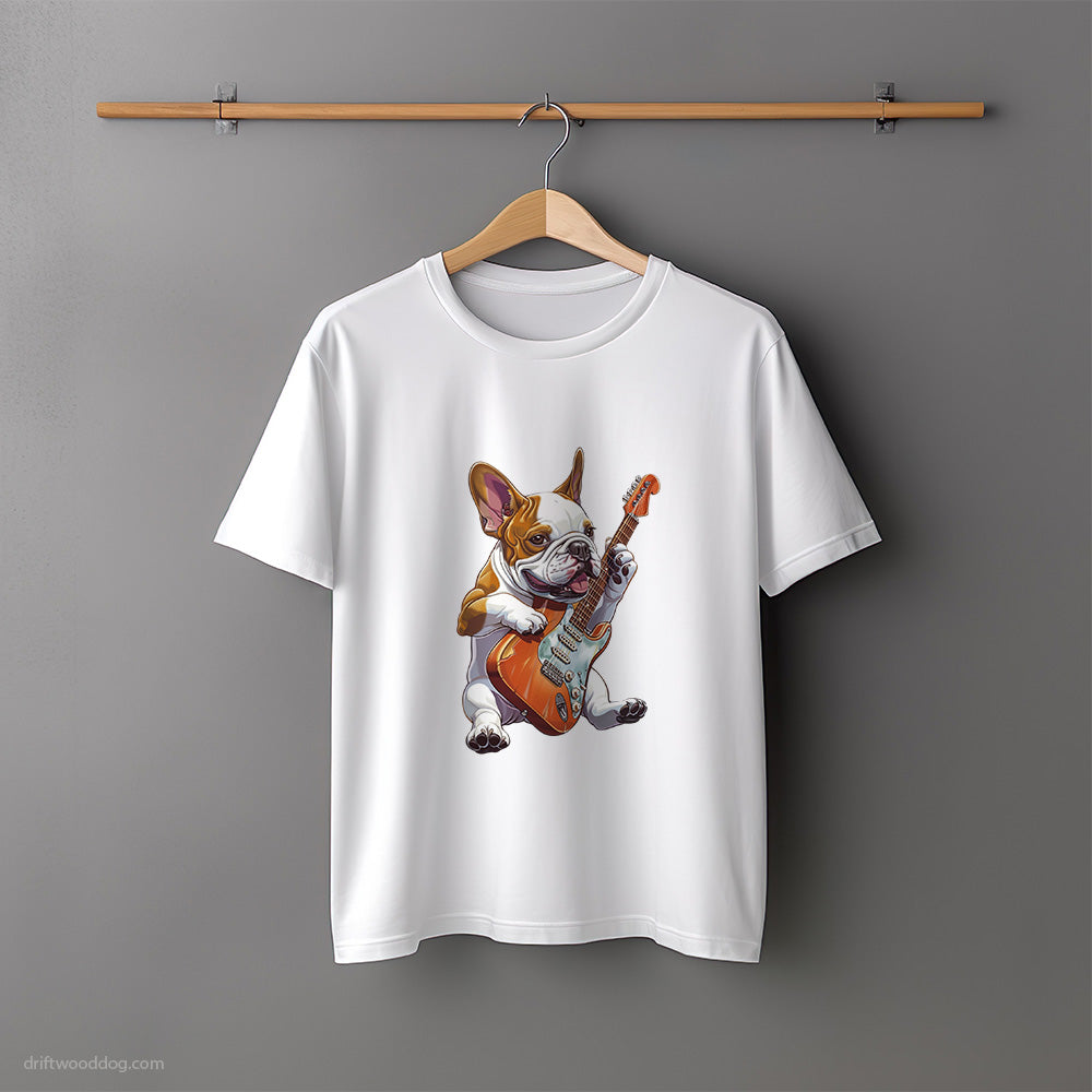 French Bulldog Playing Rock Guitar T-Shirt – Unisex Tee for Dog Lovers