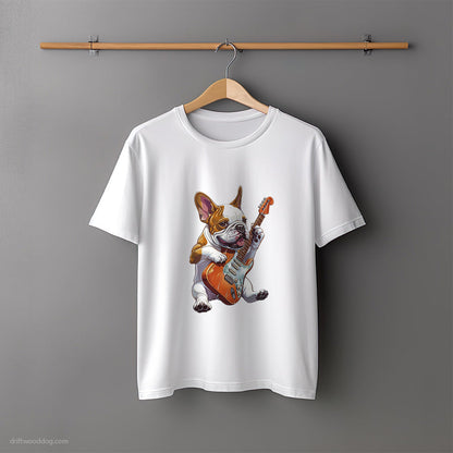 French Bulldog Playing Rock Guitar T-Shirt – Unisex Tee for Dog Lovers