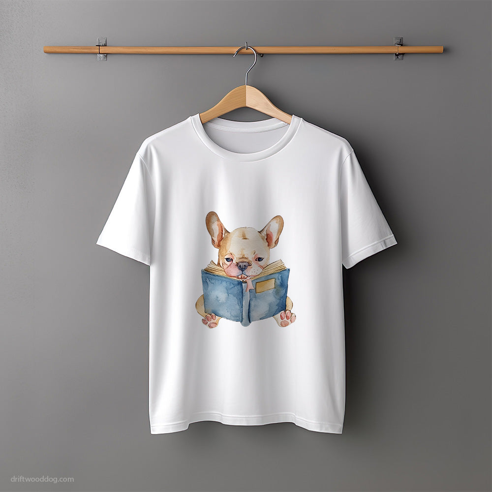 Puppy French Bulldog Immersed in a Book T-Shirt – Unisex Tee for Dog Lovers