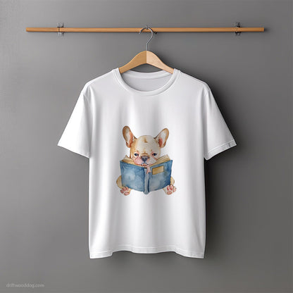 Puppy French Bulldog Immersed in a Book T-Shirt – Unisex Tee for Dog Lovers