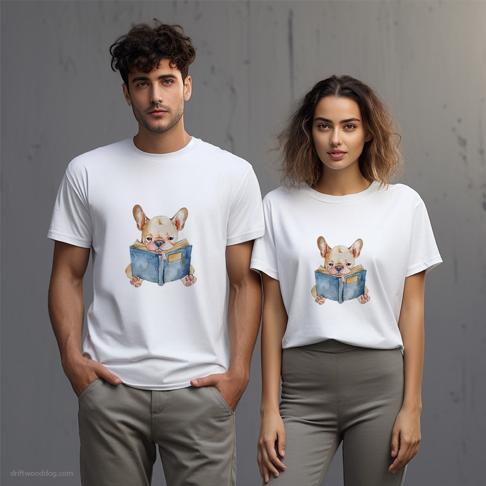 Puppy French Bulldog Immersed in a Book T-Shirt – Unisex T-Shirt for Dog Lovers 