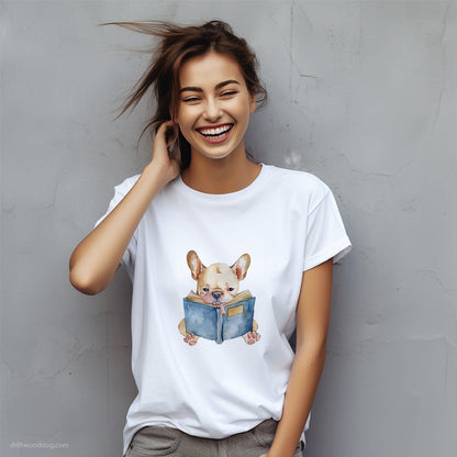 Puppy French Bulldog Immersed in a Book T-Shirt – Custom Dog T-Shirts for Women